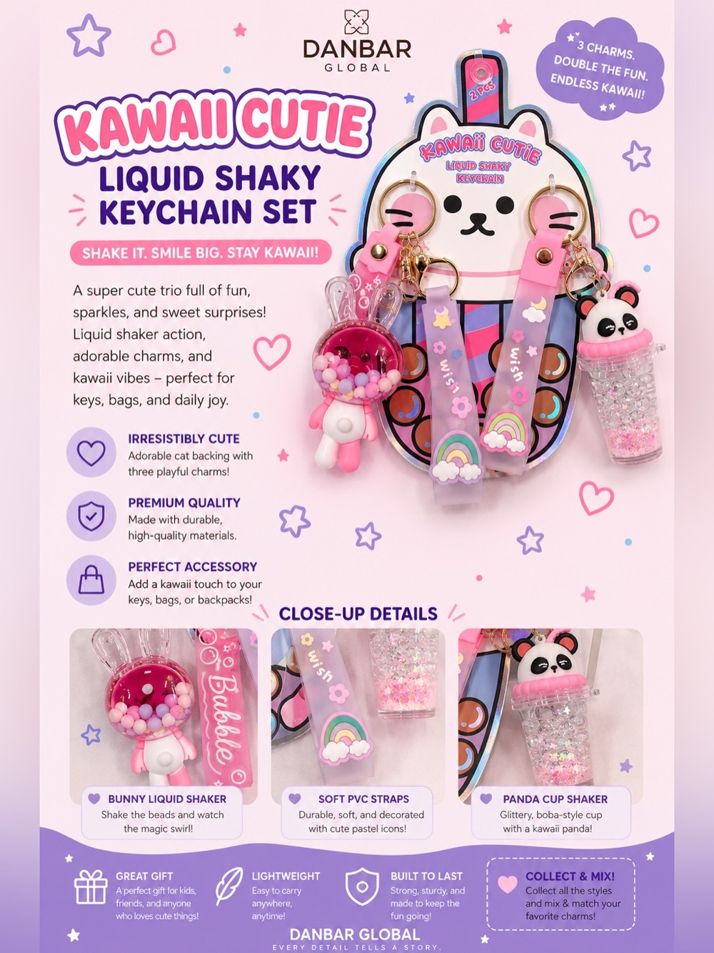 Danbar Global Kawaii Cutie Liquid Shaky Keychain  / Bag Charm Set  YES you get 2